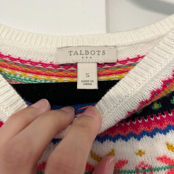 Talbots Fair Isle Multicolor Rainbow White Sweater Winter Ski Preppy Knit Small - Picture 5 of 9